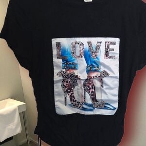 Black Graphic T-Shirt with Love Design Size S